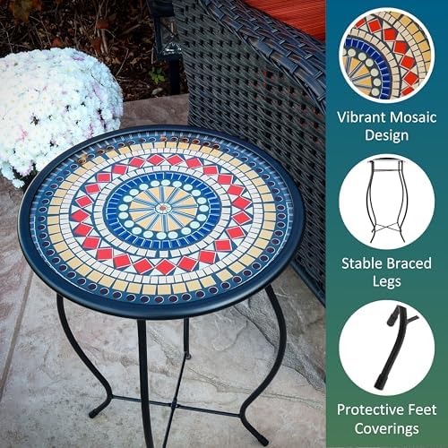 Mosaic Glass Accent Side Table & Plant Stand - Image 4