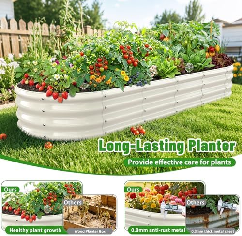 White Oval Raised Garden Bed / Galvanized Steel Planter Box,6 x 2 x 1FT - Image 6