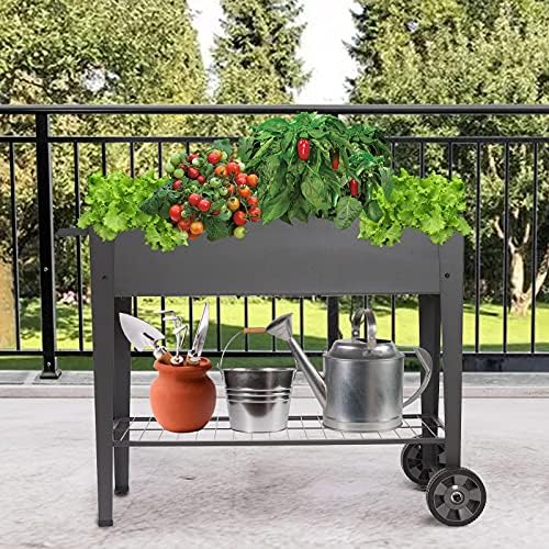 Mobile Garden Bed Metal Elevated Raised Planter Box with Legs Handlebar Outdoor Garden Planters On Wheels Apartment Patio Flower Vegetables Fruits Herb Kit Standing Frame - Image 3