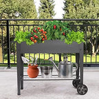 Mobile Garden Bed Metal Elevated Raised Planter Box with Legs Handlebar Outdoor Garden Planters On Wheels Apartment Patio Flower Vegetables Fruits Herb Kit Standing Frame - Image 3