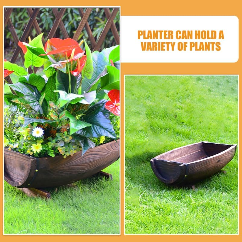 Boat Shaped Wooden Planter for Indoor and Outdoor Use Stylish Half for Storage Flower Display and Decorative Seafood Serving - Image 3