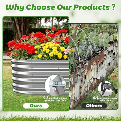 17" Tall Oval-Shaped / Elliptic Metal Raised Garden Bed Outdoor Silver - Image 5