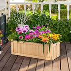 S AFSTAR Outdoor Wooden Planter Box, Folding Raised Garden Bed W/Drainage Hole, Patio Rectangle Plant Container for Flowers Vegetables Fruits Herbs, Collapsible Planting Box for Yard - Image 2
