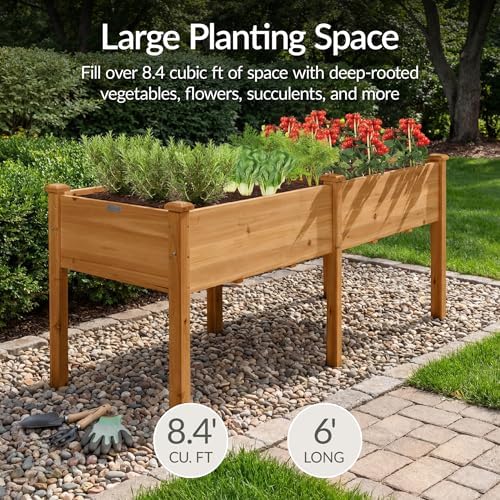 Best Choice Products 72x24x30in Raised Garden Bed, Elevated Wood Planter Box Stand for Backyard, Patio, Balcony w/Divider Panel, 6 Legs, 300lb Capacity - Acorn Brown - Image 3