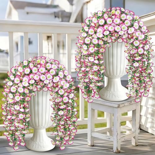 Artificial Hanging Flowers for Outdoors, 4 PCS 600 Blooms UV Resistant Morning Glory Faux Silk Vines, No-Odor Realistic Fake Plants for Garden Planter Porch Patio Decoration, Pink by JulakoOnline