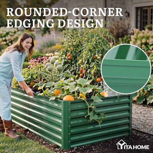 YITAHOME 4pcs 72x36x24 in Galvanized Raised Garden Bed Kit, Large Metal Planter Box with Gloves & Support Rod, Outdoor Flower Bed for Plants Vegetables, Green - Image 6