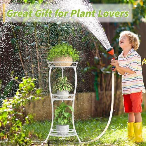 KMOTASUO Metal Plant Stand Tall for Indoor Outdoor Corner, 3 Tier Modern White - Image 4