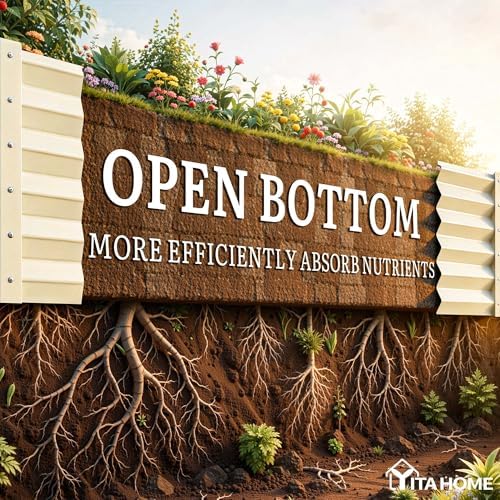 YITAHOME 6x3x3ft Large Raised Garden Bed Kit, Galvanized Metal Planter Box with Gloves, Support Rod, Outdoor Above Ground Planters for Plants Vegetables Flowers, Cream Yellow - Image 4