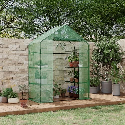 Greenhouse, 57 x 29 x 76'' Greenhouses for Outdoors, Durable Green House Kit with Window, Thicken PE Cover, 3 Tiers 12 Shelves, Portalbe Walk in Green Houses for Indoor Backyard Outside by Hipicute