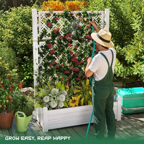 Elevated Raised Garden Bed with Trellis,Resin Planter Boxes Outdoor for Backyard Balcony,Large Patio Planter Box for Herbs Flowers Vegetables(Ashen) - Image 7