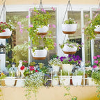 Remerry 6 Pcs 11.2 Inch Hanging Planters Hanging Plant Basket for Indoor Outdoor Plants Set Plastic Hanging Flower Pot with Drainage Holes and Removable Trays for Home Garden (White) - Image 2