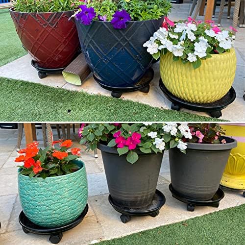 8 Packs Plastic Plant Caddy with Wheels 12” Heavy-Duty Rolling Plant Stand with Wheels Plant Dolly with Casters for Indoor and Outdoor Plant Roller Base Plant Saucer Mover, Black - Image 6