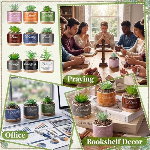 9 Set Christain Artificial Succulent Plants in Pots Gifts Mini Bible - Image 5