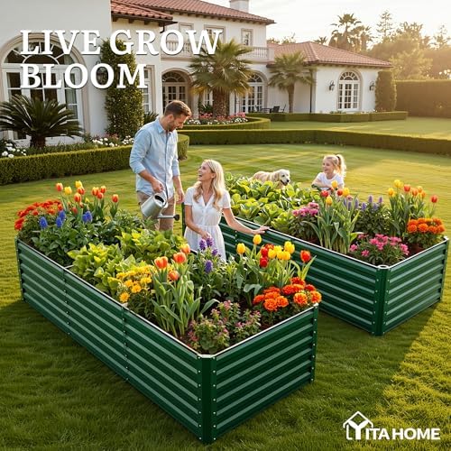 YITAHOME 4pcs 8x4x2 ft Galvanized Raised Garden Bed Kit, Large Metal Planter Box with Gloves, Safety Rubber & Support Rod, Outdoor Flower Bed for Plants Vegetables, Green - Image 3