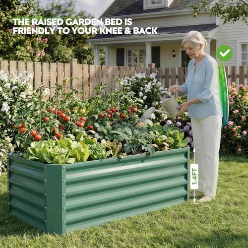 Raised Garden Bed Kit 4x2x1.4ft, Metal Planter Boxes Outdoor, Green - Image 3