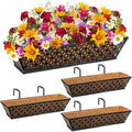 Potchen 4 Pieces Railing Planter Boxes, 24 Inches Window Box Planters with Coco Liner and Adjustable Brackets for Deck Porch Fence Patio Balcony Gardening Outdoor Plants by Potchen