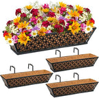 Potchen 4 Pieces Railing Planter Boxes, 24 Inches Window Box Planters with Coco Liner and Adjustable Brackets for Deck Porch Fence Patio Balcony Gardening Outdoor Plants by Potchen