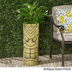 Christopher Knight Home Jayleen Outdoor Polynesian Urn, Antique Green Finish - Image 3