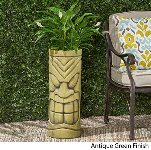 Christopher Knight Home Jayleen Outdoor Polynesian Urn, Antique Green Finish - Image 3