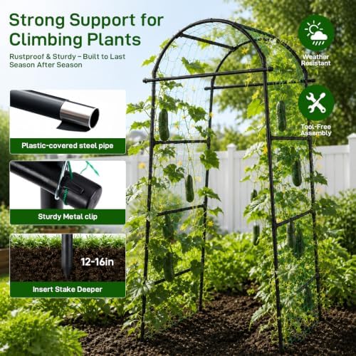 FOLLOOK Garden Arch Trellis for Climbing Plants Outdoor, 6.7ft, Black - Image 4