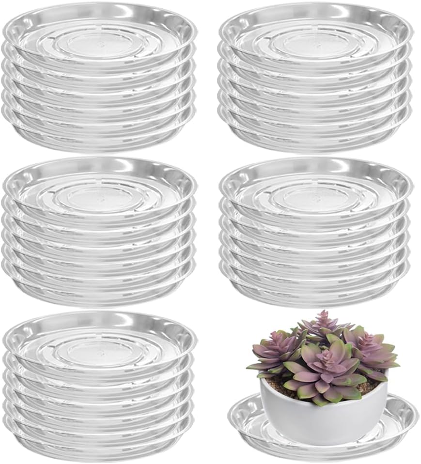 30 Packs 14 Inches Large Clear Plant Saucers for Indoor Outdoor Use Heavy Duty Plastic Plant Trays for Planter Bulk Flower Pot Drip Trays to Catch Water, 4 to 20 Inch by Planterhoma