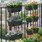 OYEAL Deck Railing Planter Boxes Set of 2 Over The Fence Planters Rail Hanging Planter Boxes with Adjustable Brackets, 6 Plastic Flower Boxes, Grey - Image 6