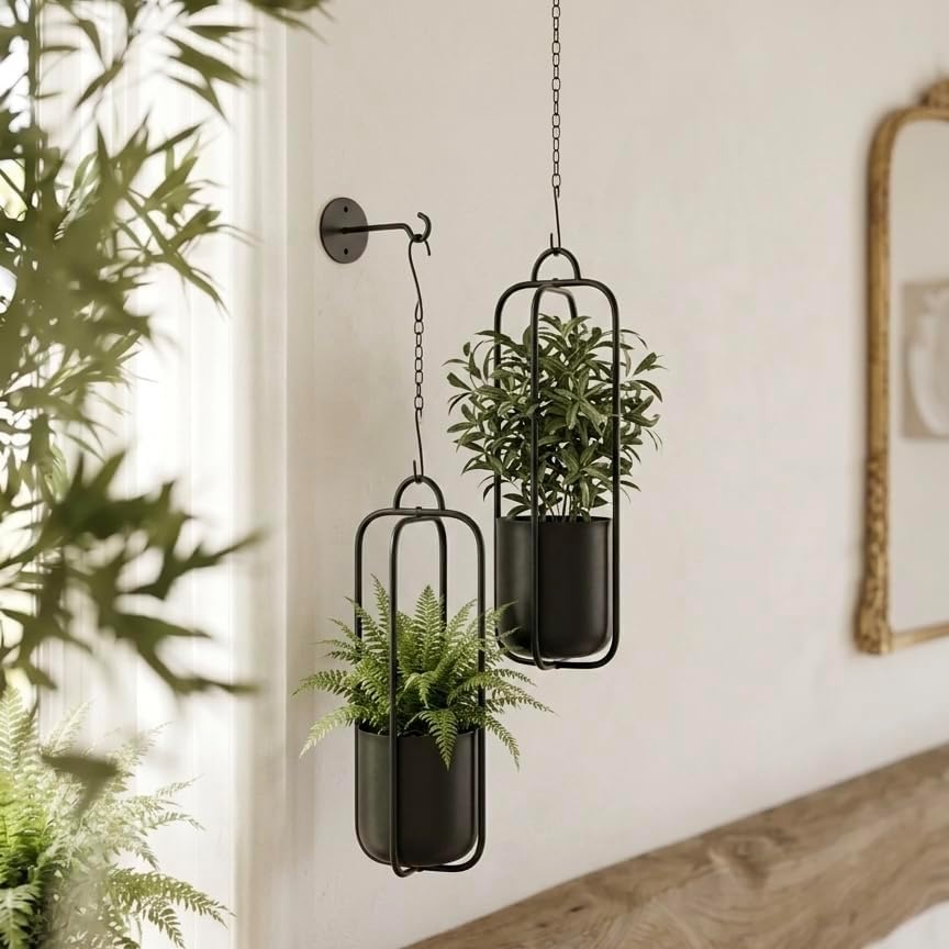 Hanging Planters for Indoor Plants Black Modern Hanging Pots for Plants 5.5 Inch,Metal Hanging Baskets Window Plant Hanger Ceiling Hanging Flower Pots with Chain for Wall Decor - Image 3