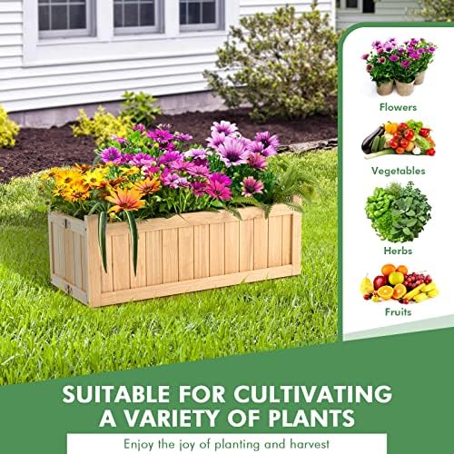 S AFSTAR Outdoor Wooden Planter Box, Folding Raised Garden Bed W/Drainage Hole, Patio Rectangle Plant Container for Flowers Vegetables Fruits Herbs, Collapsible Planting Box for Yard - Image 4
