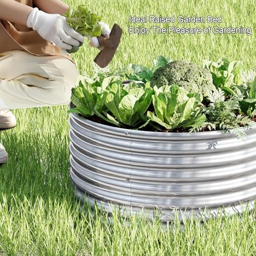 4 Pack Round Galvanized Raised Garden Bed Outdoor, Metal Garden Bed for Vegetables, Above Ground Garden Box for Flower, Steel Raised Beds for Gardening - 2FT - Image 4