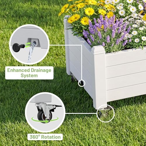 Raised Garden Bed with Wheels, Rolling Resin Planter Box, Ashen - Image 6