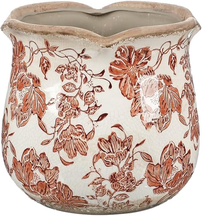 Tuscan Ceramic Planter with Floral Edges Vintage Planter Flower Pot Vase by WK+WENKRYGDN