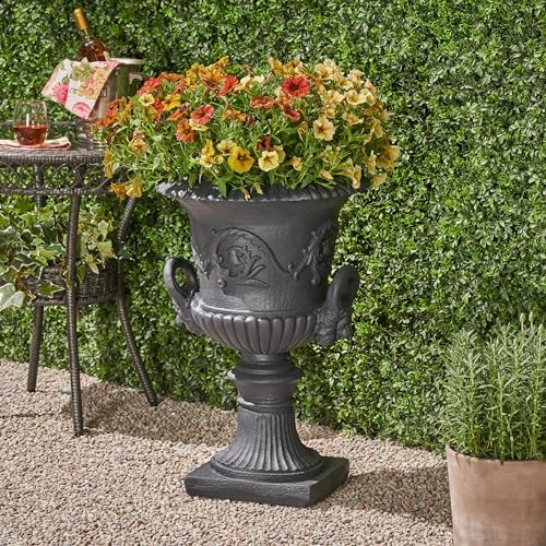 Roman Style Garden Urn Planter, 28 Inch, Black - Image 4
