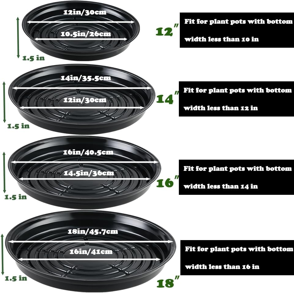 10 Packs 18 Inches Extra-Large Black Plant Saucers for Indoor Outdoor Use Heavy Duty Plastic Plant Trays for Planter Bulk Flower Pot Drip Trays to Catch Water, 4 to 20 Inch - Image 2