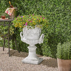 Merax 28-inch MGO Roman Garden Urn Planter, Lightweight Concrete Indoor Outdoor Flower Pot with Drainage Hole & Stopper, Stone-Look Planter for Plants, Flowers, Succulents, and Herbs, Antique White - Image 3