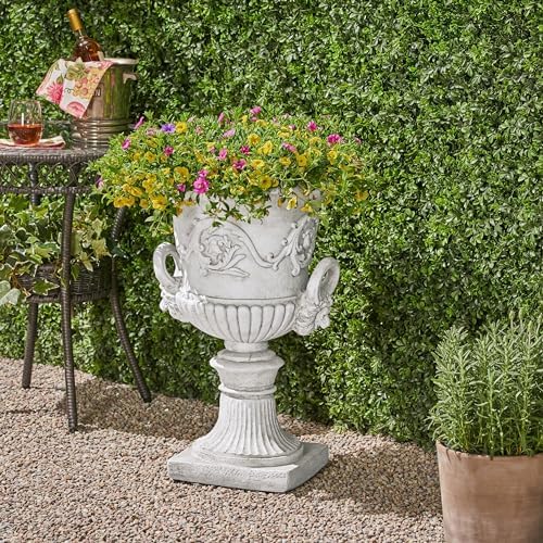Large Antique White Magnesium Oxide Outdoor Urn Planter, Classical Style, 18.75 x 28.25 Inch (Antique White) - Image 6