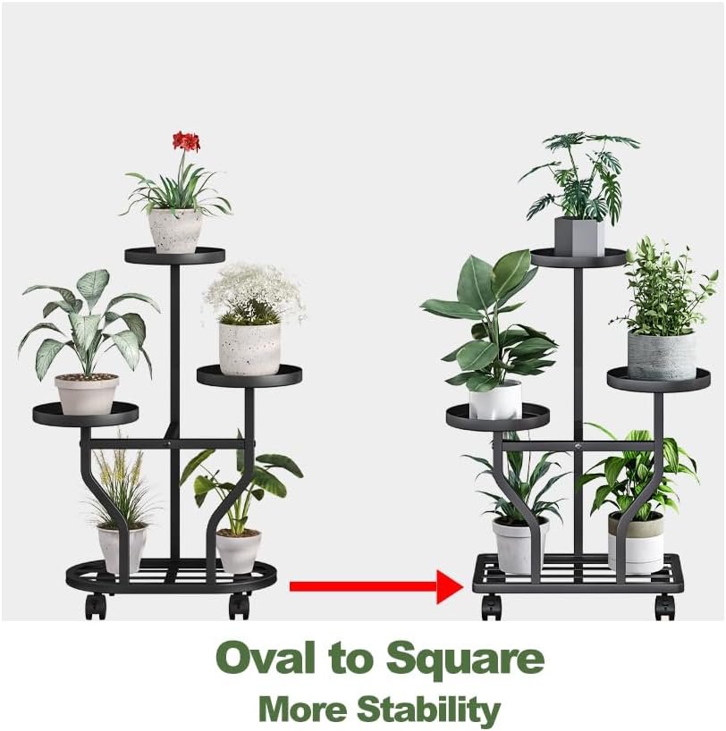 Plant Stand with Wheels, Black 3 Tier Metal Plant Shelf for Indoor Outdoor - Image 3