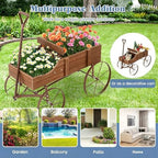 DORTALA Wood Wagon Planter, Outdoor Garden Flower Planter Cart with Wheels, Small Decorative Wood Raised Bed Plant Pot Box Stand for Backyard, Patio, Balcony, Natural - Image 2