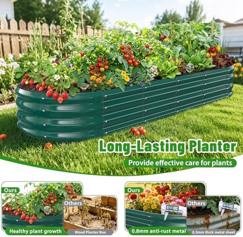 Green Oval Raised Garden Bed / Galvanized Steel Planter Box,72X24X12 inches - Image 6