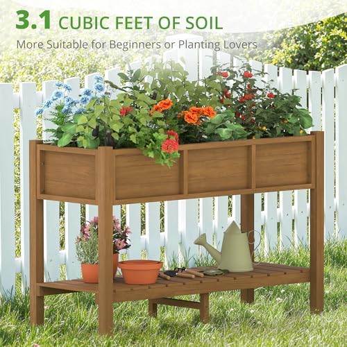 LUE BONA Raised Planter Box with Legs, 45 * 18 * 29 in, Raised Garden Bed with Tools and Storage Shelf, Weather Resistant, 3-Year Warranty, Standing Growing Bed Herb Planter for Vegetable, Brown - Image 2