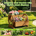 Wood Wagon Planter for outdoor Plants Cute Garden Flower Pots Cart Porch, L - Image 5