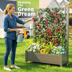 PatioZen Raised Garden Bed with Trellis, 21 Gallon Self Watering Planter Box with Lockable Wheels & Drainage Holes for Climbing Plants Vegetables Flowers, Anti-Rust Resin for Backyard Patio (Grey) - Image 4