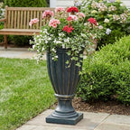 Christopher Knight Home 26.77 Inch Tall Fluted Pedestal Urn Planter MGO Outdoor Flower Pot Faux Stone Garden Planter for Patio Porch Entryway Decor, Antique Green by ChristopherKnightHome