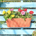 Sungmor 3 Pack Wall Hanging Planters, 16.5 Inch Railing Fence Hanging Flower Pots, Thickened Plastic Water Storage Plant Pot, Indoor Outdoor Garden Balcony Decor, Large Terracotta Color Plant Basket - Image 2