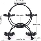 4 Tier Metal Plant Display Rack,4 Tier Tall Plant Stand with 4 Wheels Indoor Outdoor Round Flower Stand 6 Flower Pot Holder Display for Patio Garden Corner Balcony Living Roomv (Black, Six trays) - Image 5