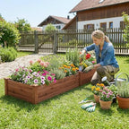 GIANTEX 95" Wooden Raised Garden Bed, Rectangular Planter Box, Brown - Image 2