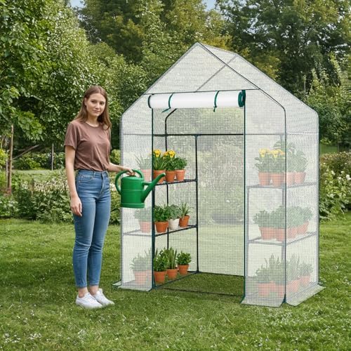 Outvita Walk-in Greenhouse, 3 Tiers 4 Shelves, Durable PE, 56"x29"x77" by Outvita