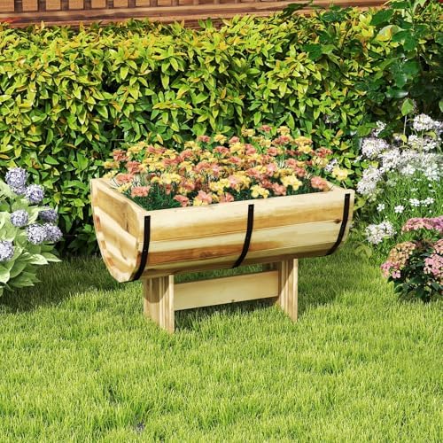 Giantex Set of 2 Half Barrel Raised Garden Bed, Acacia Wood Planter Box for Flower Vegetable Fruit, Outdoor Indoor Plant Pot with Legs for Garden Decoration, 18"x12"x11.5" - Image 7