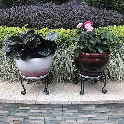 Metal Outdoor Plant Stand 11.8IN Diameter Heavy Duty Plant Pot Stands for Indoor Round Flower Pot Support Rack Set of 2,Black - Image 4