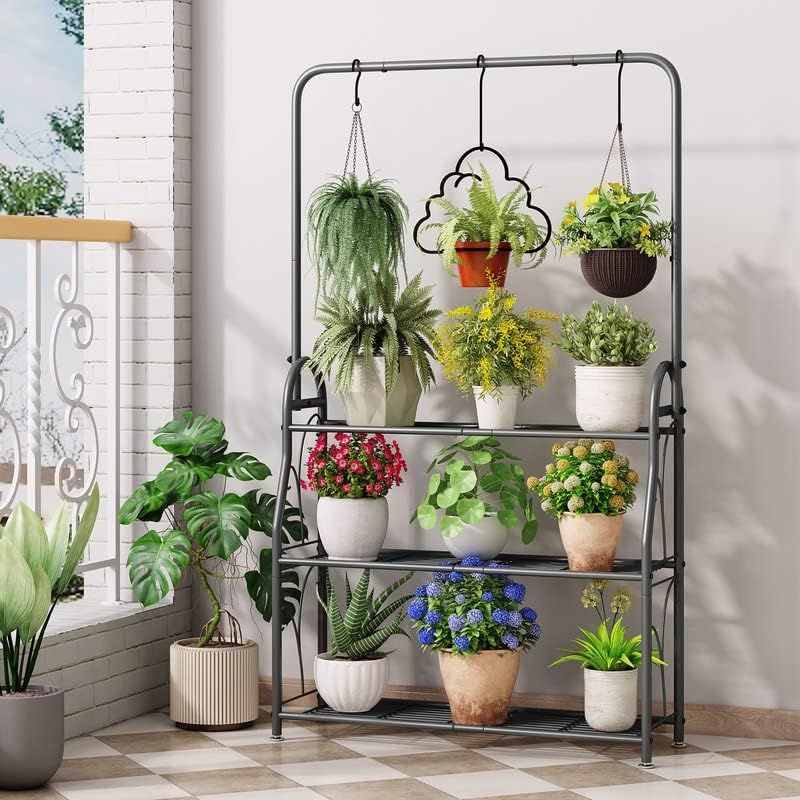 SORCEDAS Plant Stand Outdoor Indoor 3 Tier Metal with Hanging - Image 4