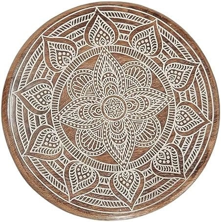 VANIYA CRAFTS® Wooden Engraved Fold-able Side Table/End Table/Plant Stand/Stool for Living Room Bedroom Restaurant Kids Play Furniture Table Round Shape (Natural White 1) - Image 5